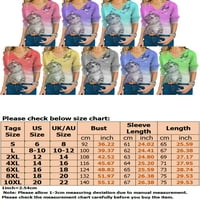 Prednjeg swalk Ženske slatke košulje Grafički grafički print Dugih rukava T-majice V izrez Loose Basic