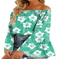 Capreze Off Tops Floral Print Majica za žene Torggy dugih rukava Radna tunika Bluza Green 2xL