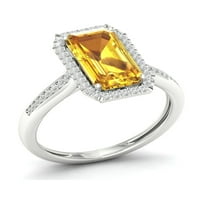 Carski dragi kamen 10k Bijelo zlato smaragdno rezani citrin CT TW dijamantski Halo ženski prsten