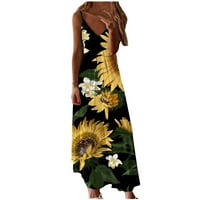 Sendresses za žene Maxi haljina za žene Grafički casual bez rukava V izrez Loop Fit Cami špagete remenske