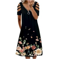Haljina za žene Moda Casual labavi štampani V-izrez kratki rukav izdubljena haljina prolećne letnje haljine