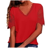 Bazyrey Womens V-izrez na vrhu ženske kratkih rukava čvrsto pulover modne majice tunika crvene s