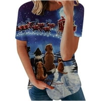 Zunfeo majice za žene-štampani kratki rukav udobni labavi vrhovi posada vrat Božićni dan pulover majice