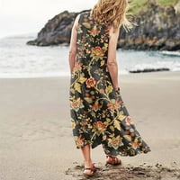 Ljetne haljine za žene bez rukava a-Line dužine gležnja čvrsto prianjanje okruglog dekoltea cvjetna haljina