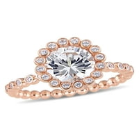 2- Carat t.g.w. Stvoreni bijeli safir 10kt ružičasti zlatni halo zaručnički prsten