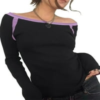 Sprifallbaby Women's Off Tops ramena, Vintage Dugi rukav kontrastni u boji Slim Fit Tee Majice S-L-L