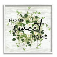 Stupell Industries Sweet Home tipografija cvjetni vijenac za zelenilo grafička Umjetnost bijeli uokvireni