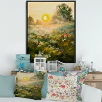 Designart 'The Blossoming Field With Sunrise' Seoska Kuća Uokvirena Platnenim Zidom Art Print