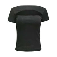 Ženski modni vrhovi čvrsti okrugli vrat kratki rukav Fit Slim Pulover Black XL