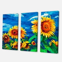 Designart 'Sunflowers Field Under A Bright Blue Sky' Tradicionalni Canvas Wall Art Print