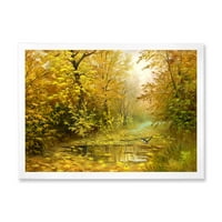 Designart' Rain Water On Road In Yellow Woodlands ' Country Framed Art Print