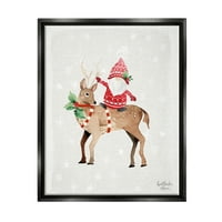 Stupell Industries Santa Claus Gnome Reindeer Holiday Stars Painting Jet Black Floating Framed Canvas Print Wall Art, Design by Heatherlee Chan