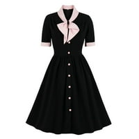 Ženska kratka rukava kravata osnovna haljina od punog običnog a-line ljuljačke tipke 1950S Audrey Hepburn Vintage haljina laciranje jednokradne rublje košulje košulje black xxl
