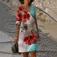 Feternal ženska ljetna modna casual cvjetna print V-izrez polu ruševe maxi haljine za žene