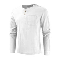 Košulje za muškarce proljeće i jesenski gumb Okrugli izrez Čvrsta boja bluza dugih rukava džepnih rukava
