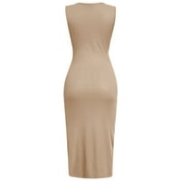Ženske haljine bez rukava čvrste Casual srednje dužine Bodycon V-izrez ljetna haljina Brown XL
