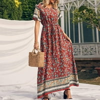 Ljetne haljine za žene dnevna Moda ženski v-izrez Casual Retro štampani kratki rukavi labave haljine Party