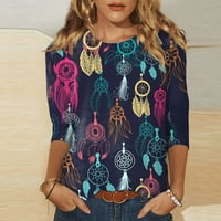 Cyzz prodavac Ženska Moda Casual tri četvrtine rukav Print okrugli vrat pulover Top bluza tamno ljubičasta XL