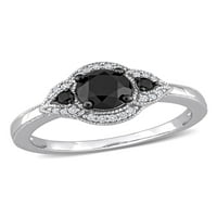 1-karatni T. W. crno-bijeli dijamant 14kt bijeli Zlatni oreol zaručnički prsten