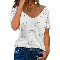 Bazyrey Womens V-izrez, Ležerne prilike pune bluze Ženska majica s kratkim rukavima bijela 2xl