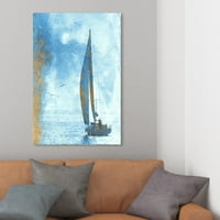 Wynwood Studio Nautical and Coastal Wall Art Canvas Prints 'Blue Sails' Nautical Watercrafts-plava, zlatna