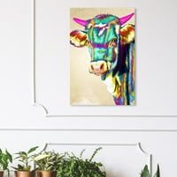 Wynwood Studio Životinje Wall Art Canvas Prints' Color Glam Cow ' Domaće Životinje-Zelena, Roze