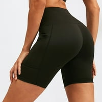 IOPQO vježbanje Hlače Ženske kratke hlače za žene Ženske hlače visokog struka Čvrsto vežbanje joga kratkim hlačama s skrivenim džepovima u tijesnim kratkim hlačama crna xl