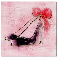 Wynwood Studio Canvas Gold Sparkle Ribbon Heel Moda i Glam cipele Wall Art Canvas Print Pink Pastel Pink