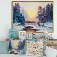 Designart' pejzaž prekriven snijegom i mali most ' tradicionalni uramljeni platneni zidni Print