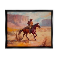 Stupell Industries Cowboy Riding Desert Landscape Životinje I Insekti Slikarstvo Black Floater Framered