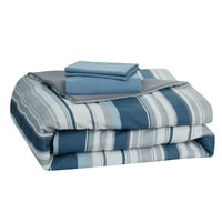 Mainstays Blue Stripe krevet u torbi Komforper set sa listovima, Twin Twin XL