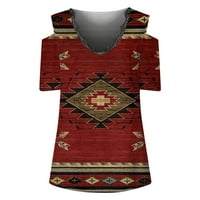 PBNBP Ženski ljetni vrhovi Ležerne prilike Vintage Western Aztec Čipka za patchwork V izrez sa ramena