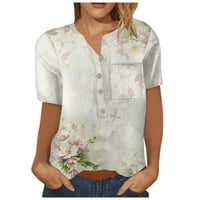 Ženski vrhovi bluza modni kratki rukavi grafički printovi žene ljetne Henley majice tunike Tee bež 3xl