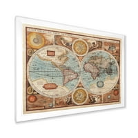 Designart 'Vintage Map of the World VIII' Vintage Framed art Print