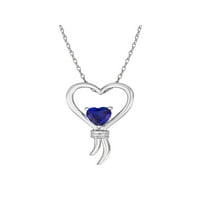Knots of Love Sterling Silver Lab-Created Sapphire Heart privjesak, 18