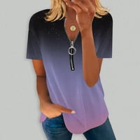 Ženska Moda labava udobna V-izrez bluza sa patentnim zatvaračem štampana kratki rukavi ljetna bluza za