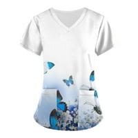 Ženski bluze V-izrez za radnu odjeću Cvjetne žene TEE kratki rukav ljetni vrhovi siva 2xl
