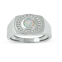Imperial Gemstone Sterling srebrni ovalni rez kreirao je Opal i stvorio bijeli safirni halo muški prsten