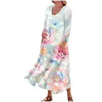 Sendkeelwomen's Casual udoban cvjetni Print pamučna džepna haljina sa tri četvrtine rukava