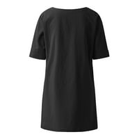Ženska bluza ženska ljetna moda skraćeni rukavi V-izrez pamučna linija labava bluza bluza crna M