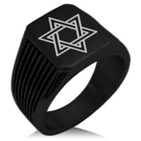 Nerđajući čelik Interlocking Hexagram zvijezda David Needle Stripe uzorak Biker stil polirani prsten