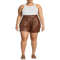 Madden NYC Juniors ' Plus Size Fau Leather Paperbag Shorts
