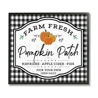 Stupell Industries Farm Fresh Pumpkin Patch znak Crni karirani karirani crni okvir, 30, dizajn AE Design