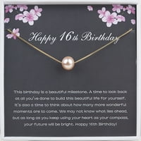 Anavia sretan 16. rođendan poklon za sestru prijatelji, srebra biserna ogrlica rođendanski poklon za godišnja djevojka - [Pink Pearl + zlatni lanac]