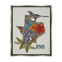 Stupell Industries Texas Bluebonnet State Bird zamršeni cvjetni uzorak grafička Umjetnost sjaj sivo plutajuće
