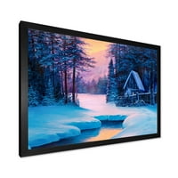 Designart' The River House In the Woods and Winter Landscape II ' Lake House Framed Art Print
